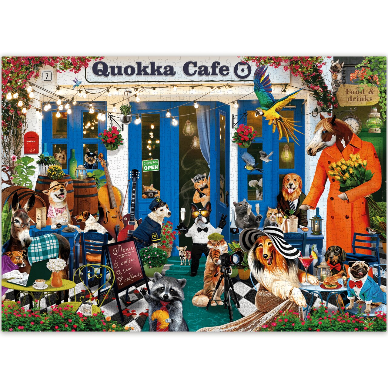 QUOKKA 1000 Piece Puzzles for Adults and Up - Jigsaw Puzzles for Men and Women - Funny Animals in Cafe for Kids Ages 8-12 and Up - Colourful Game Toy for Family